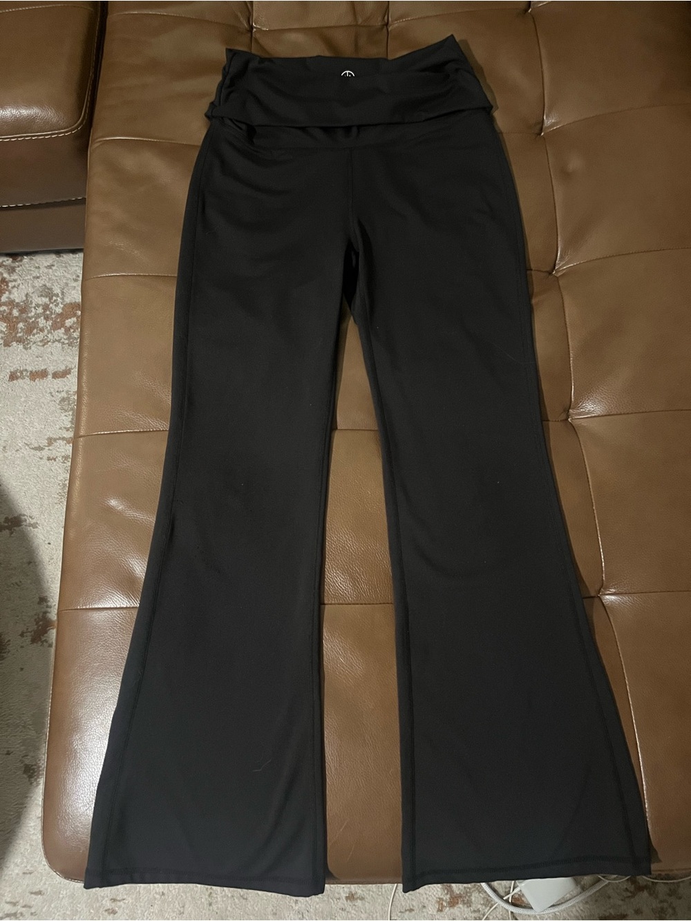 Women's Black Fold-Over Waist Flare Leggings